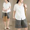 DIMANAF 2026 Women Plus Size New Summer Blouse Shirt Short Sleeve Floral Embroidery Casual Loose Cotton Lady Tops Shirts