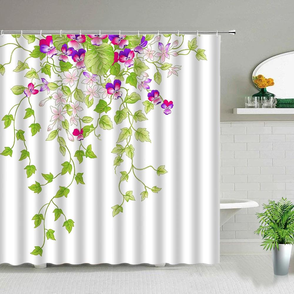 

Landscape Shower Curtain Set Animal Plant Flower Butterfly Spring Scenery Bathroom Screen Modern Chinese Style Hanging Curtains W60H190(CM)-1 Pcs