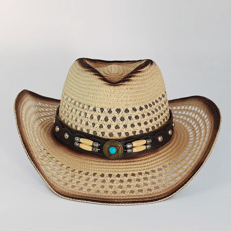 

Gradient color Western Cowboy Straw hat women Fashion Large Brim straw hat Party Outdoor summer Sun Jazz Hat sombrero vaquero 56-58