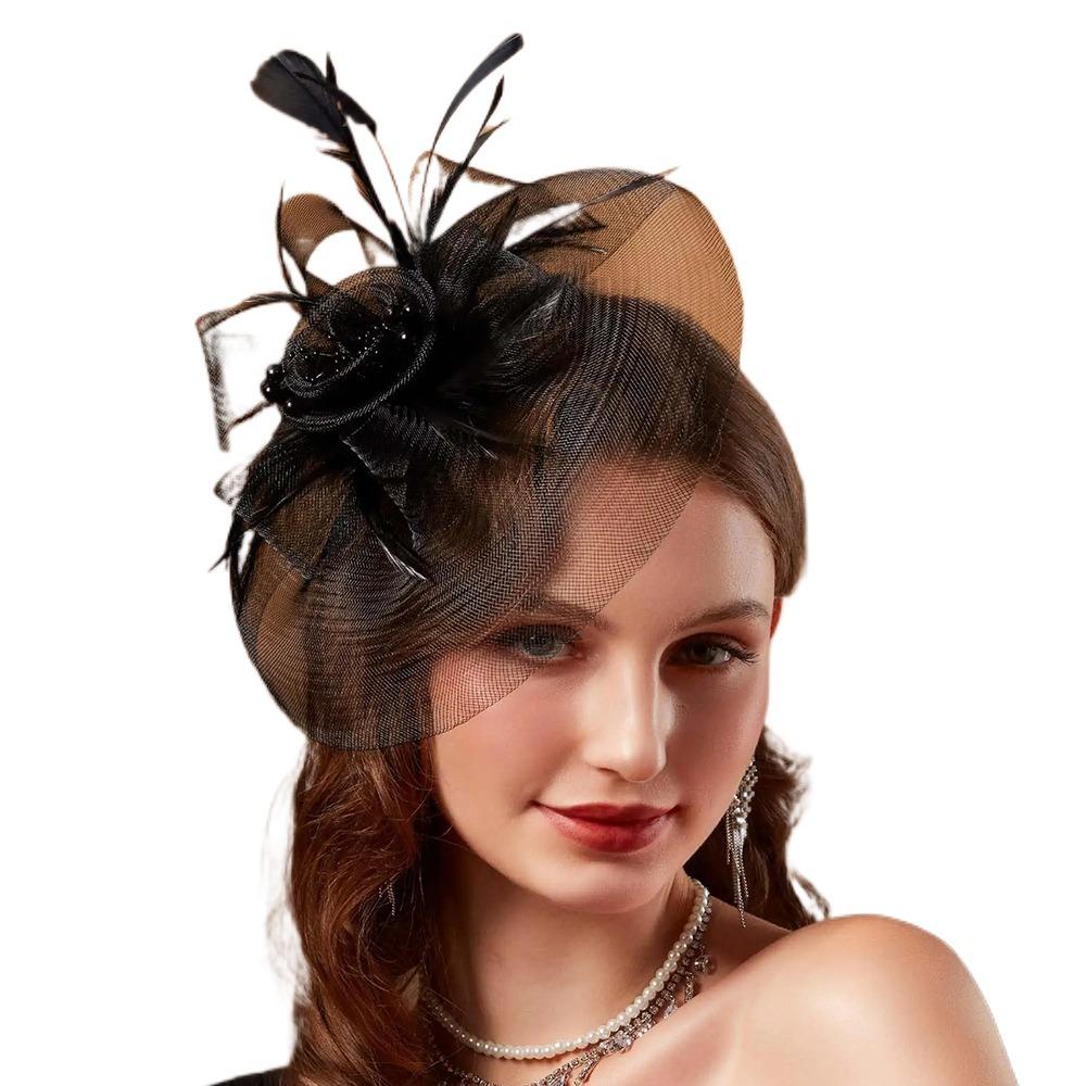 Luxury Small Top Hat Headband Elegant Wedding Head Hoop Feathers Mesh Headband  Stage Performance