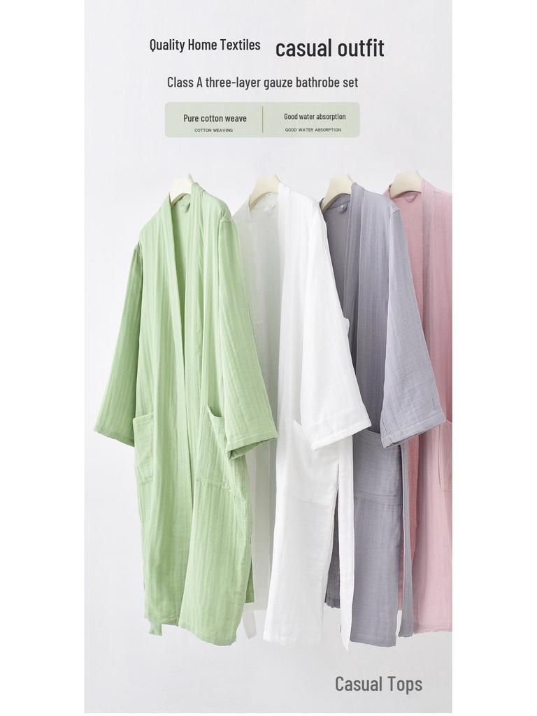 Accappatoio Yukata in Garza di Cotone a 3 Strati, Motivo delle Quattro Stagioni Giapponesi: Indumenti Morbidi e Assorbenti per Casa e Salone