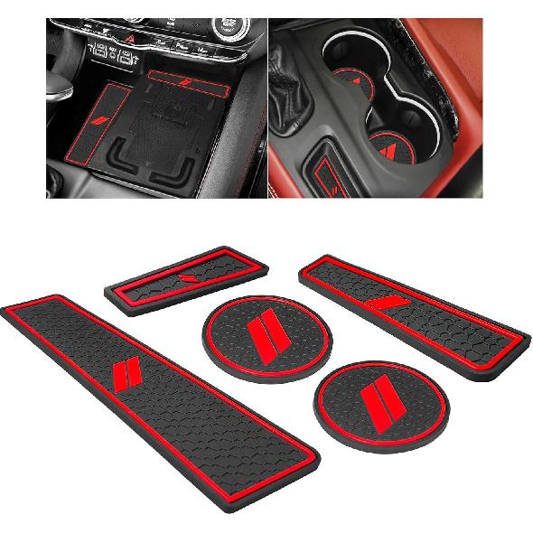 Cup Holder ert Coasters Center Console Liner Trim Mats Non-Slip Silicone Red