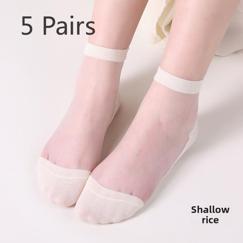 

5 пар весенне-летних тонких модных дышащих цветных хлопковых носков со стразами, женские чулки, короткие чулки, женские носки средней длины 5 Pairs бежевый