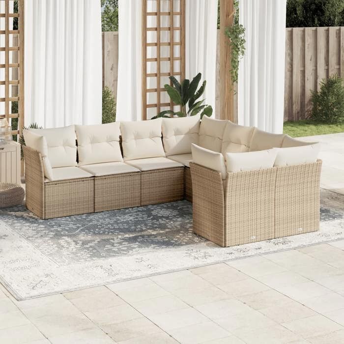VidaXL Garden Lounge Set with Cushions 8 Pcs Beige Braided Resin 3218588