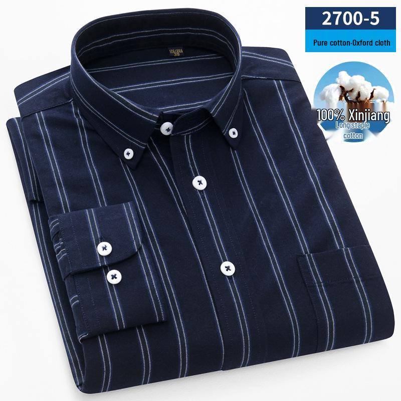 

Мужская полосатая хлопковая оксфордская рубашка с длинным рукавом на пуговицах Size 45