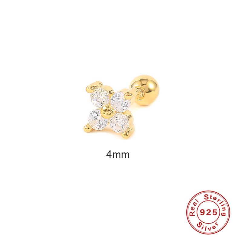 New Dainty 925 Sterling Silver Flower Zirconia Screw Stud Earring Fashion Piercing Jewelry