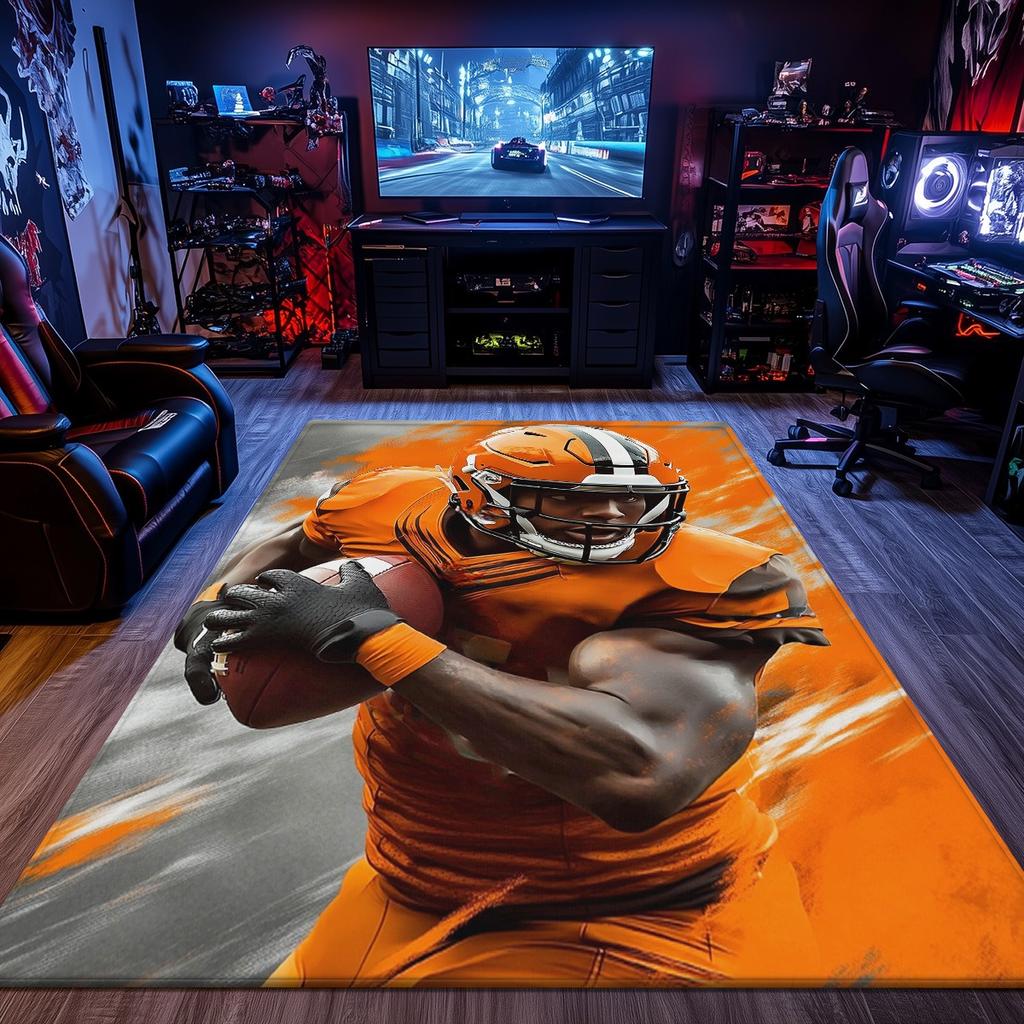 Football player action crystal velvet rug sports fan carpet American football theme bedroom decor dynamic design floor mat