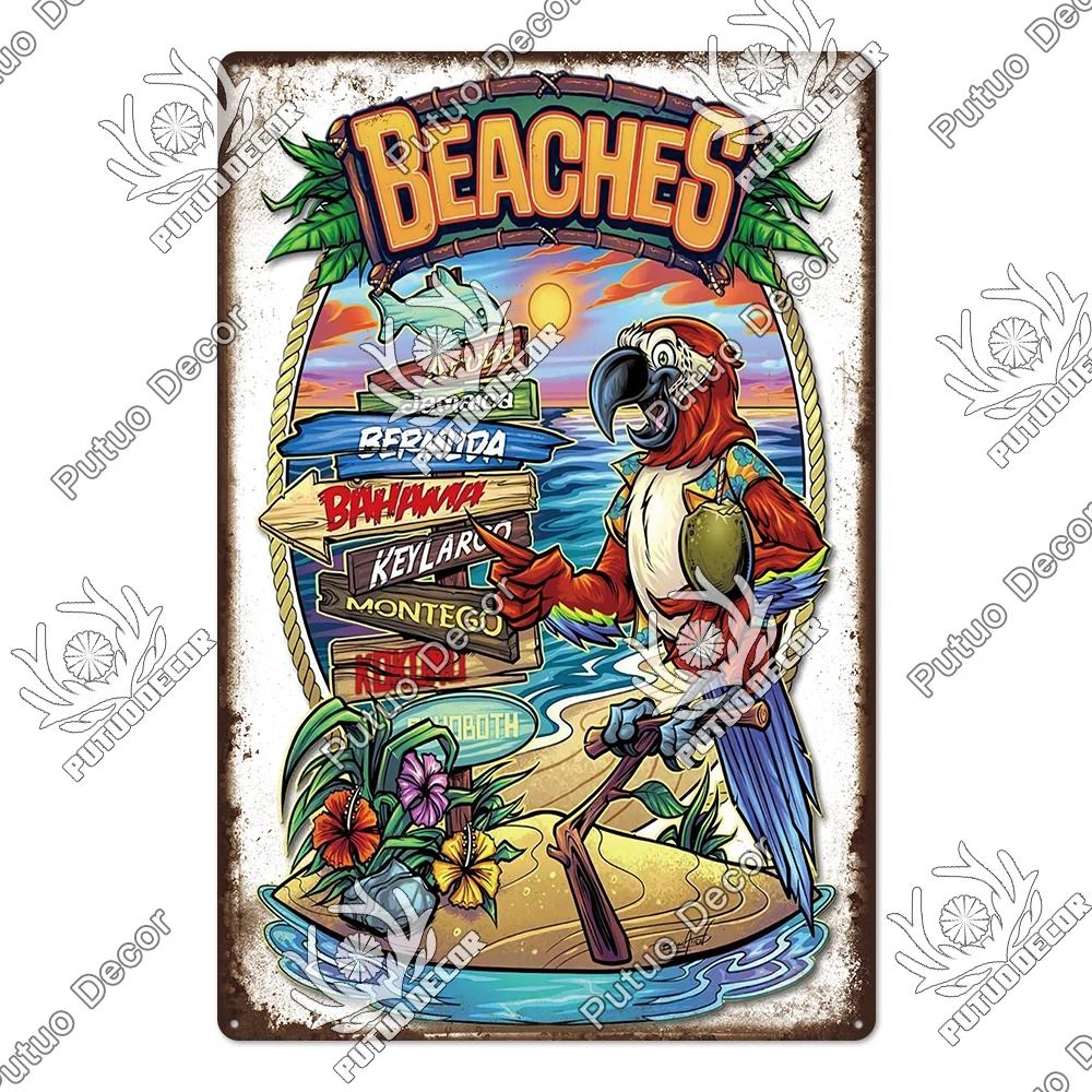 Putuo Decor Beach Vintage Tin Signs Plaque Metal Plate Retro Summer Posters Wall Art Decor Seaside Bar House Room Iron Painting