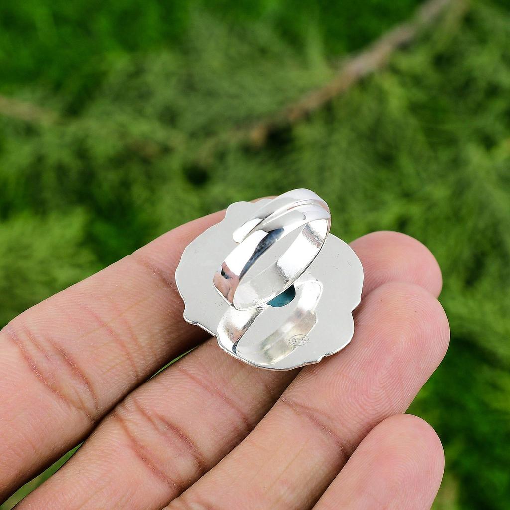 Natural Tibetan Turquoise 925 Silver Statement Adjustable Ring For Girls