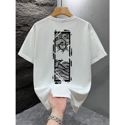 Europäische Größen Herren Kurzarm-T-Shirt, Lockerer Schnitt, All-Over-Print-Design, Modisches Lässiges Rundhals-Oberteil