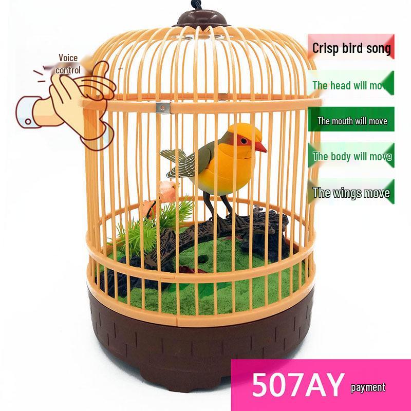 West Knight Voice-Activated Simulated Birdcage with Double Parrots and Lovebirds