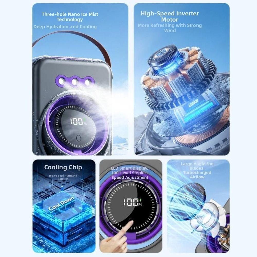 Triple-Hole Desktop Humidifying Fan 100-Speed Adjustment Mini Air Cooler  Outdoor Tent