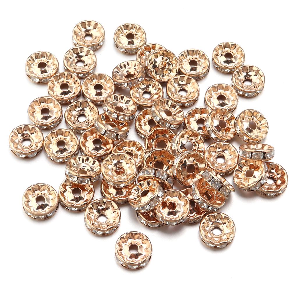 50pcs/lot Colorful Metal Round Rhinestone Rondelle Crystal Beads Loose Spacer Beads For Jewelry Making DIY Bracelet Necklace