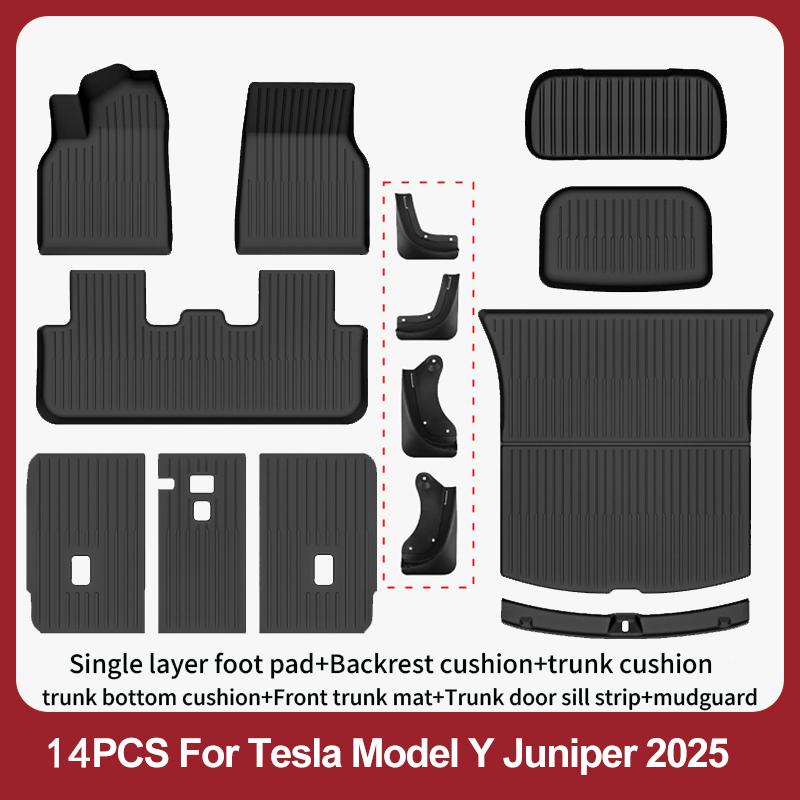 Car Floor Mats For 2026 2025 New Tesla Model Y Juniper All Weather TPE Floor Mat Cargo Liner Rear Trunk Mat Frunk Backrest Mats
