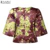 ZANZEA Women Casual Round Neck Summer Half Sleeve Print Blouse