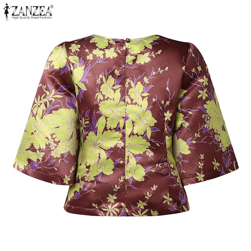 ZANZEA Women Casual Round Neck Summer Half Sleeve Print Blouse