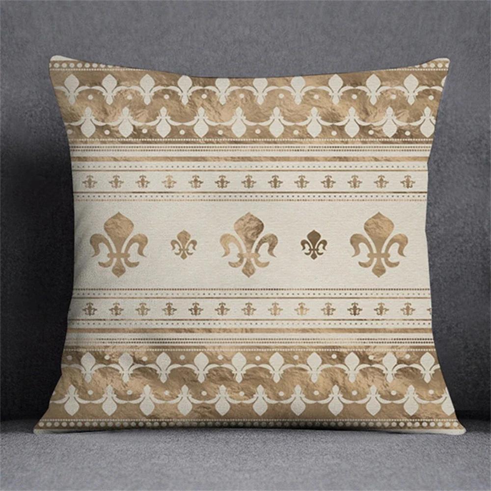 Home Decor Fleur-De-Lis Patterned Decorative Pillow Covers Pattern Cushion Cover Suitable For Sofa Bedroom Car Pillow Cover