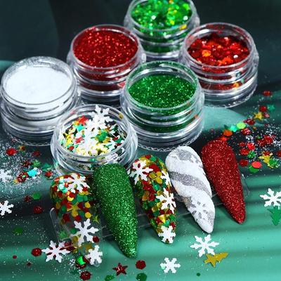 Christmas Nail Supplies Snowflake Christmas Tree Star Red Green White Nail Glitter Accessories For Manicure Design Decoration