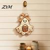 Decorative Wood Hanging Plaque Cute Bow Ghost Sign, Rustic Retro Floral Door Sign with Pumpkin Farmhouse Front Basket, Vintage Halloween Wooden
