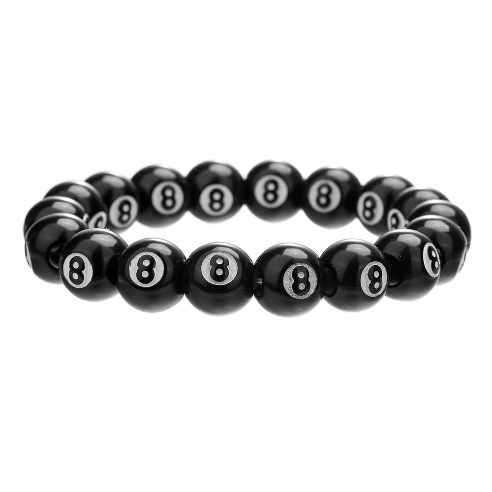 Hot- Creative Billiards Black 8 Bead Bracelet Billiards Figure Eight Elastic Bracelet Accessory Couple Bracelet Jewelry