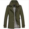 Men's Washed Cotton Fleece-Lined Mid-Length Trench Coat - Casual Autumn/Winter Outerwear
