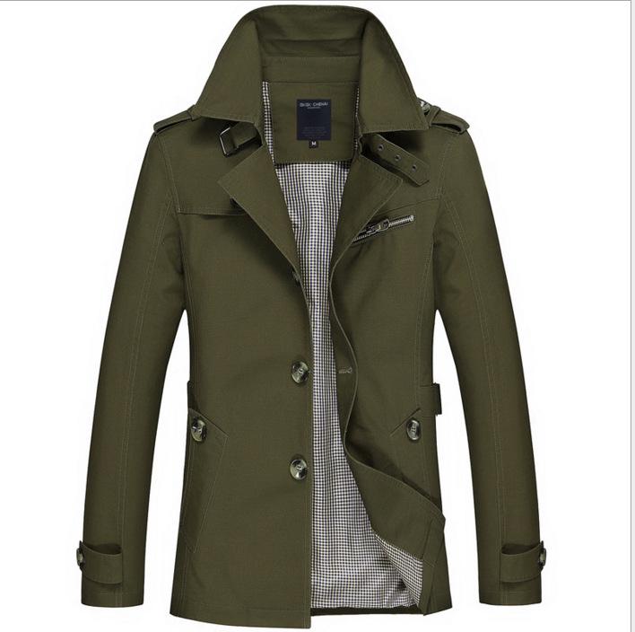 Men's Washed Cotton Fleece-Lined Mid-Length Trench Coat - Casual Autumn/Winter Outerwear