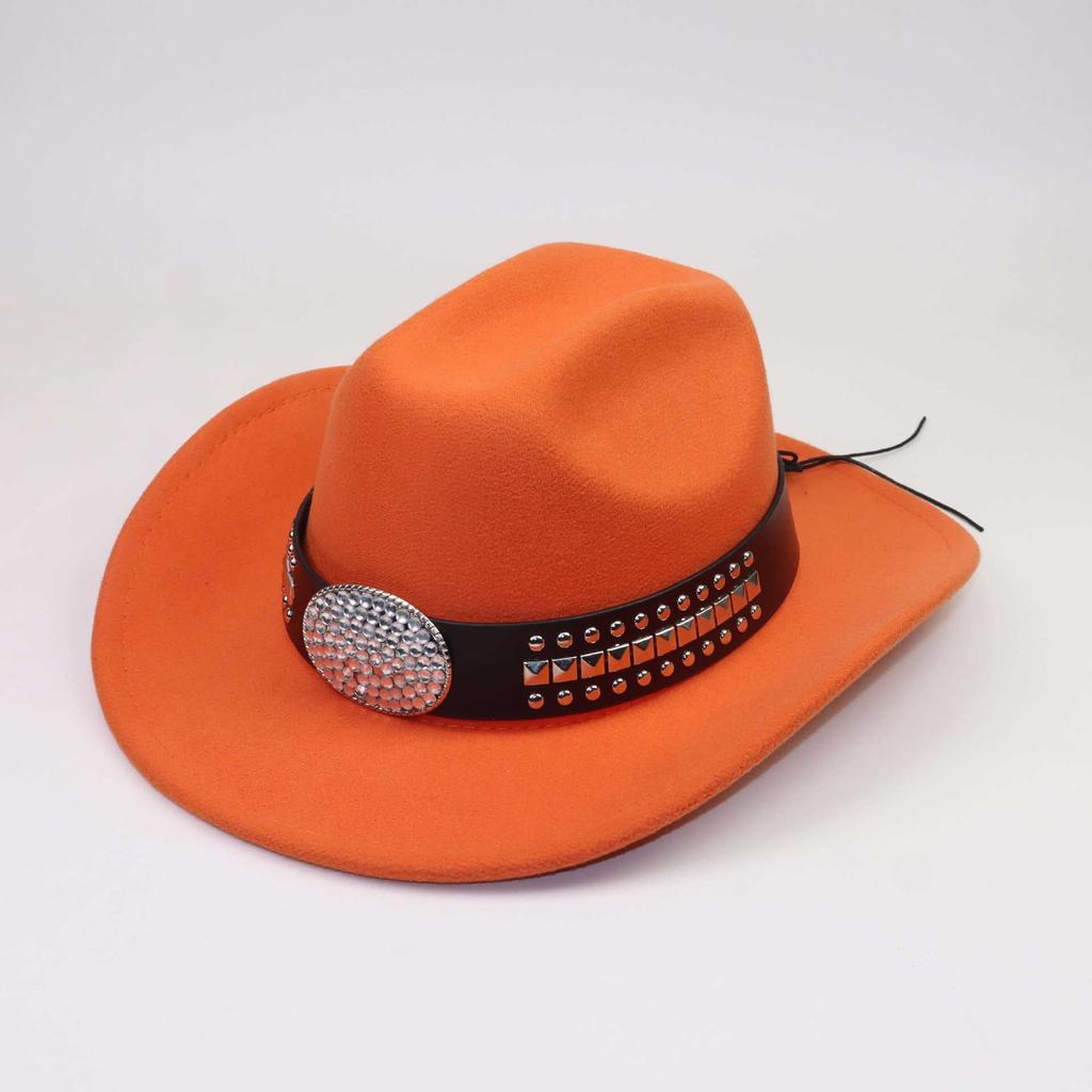 European, American and Western Cowboy Hat Jazz Hat Ethnic Rhinestone Metal Buckle Belt Top Hat Cowboy Hat