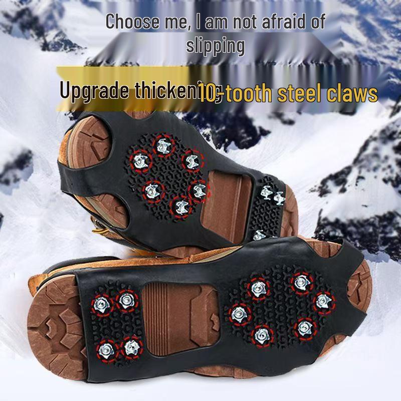 Outdoor 10-Tooth Ice Cleats - Anti-Slip Snow Shoe Covers with 10 Spikes for Skiing, Wear-Resistant for Ice and Snow Surfaces