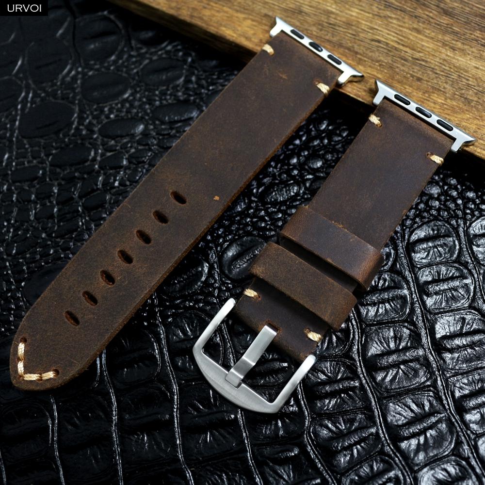Řemínek Apple Watch Ultra 2 series 10 9 8 7 6 SE 54 z vintage kůže Crazy Horse pro iWatch Pin V stehy 49mm