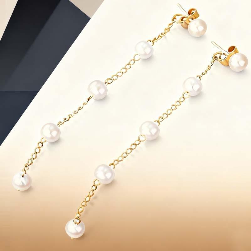 Fashion Pearl Long Earring for Women Cute Korean Crystal Rhinestone Chain Drop Earrings Bridal Wedding Party Jewelry Gifts