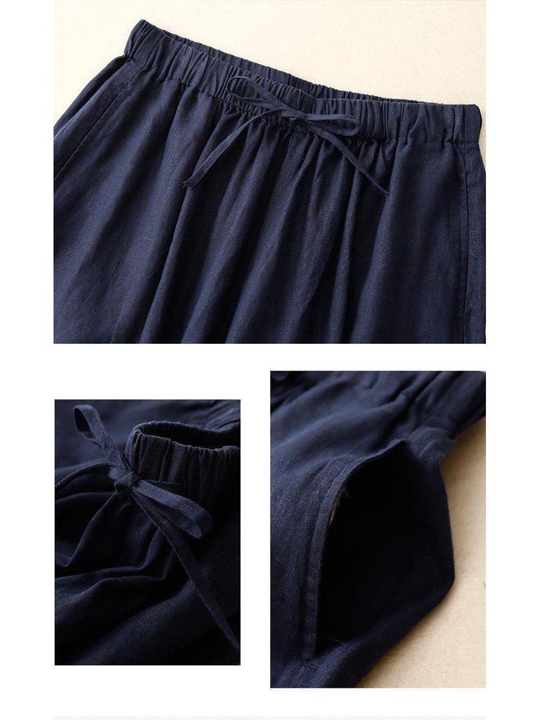 Cotton Linen Wide-Leg Seven-Point Pants for Women, Plus Size, Casual New 2025 Straight-Leg Culottes