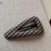 Korean Plaid Fabric BB Hair Clip, Dark Blue Retro Triangle Clip for Bangs