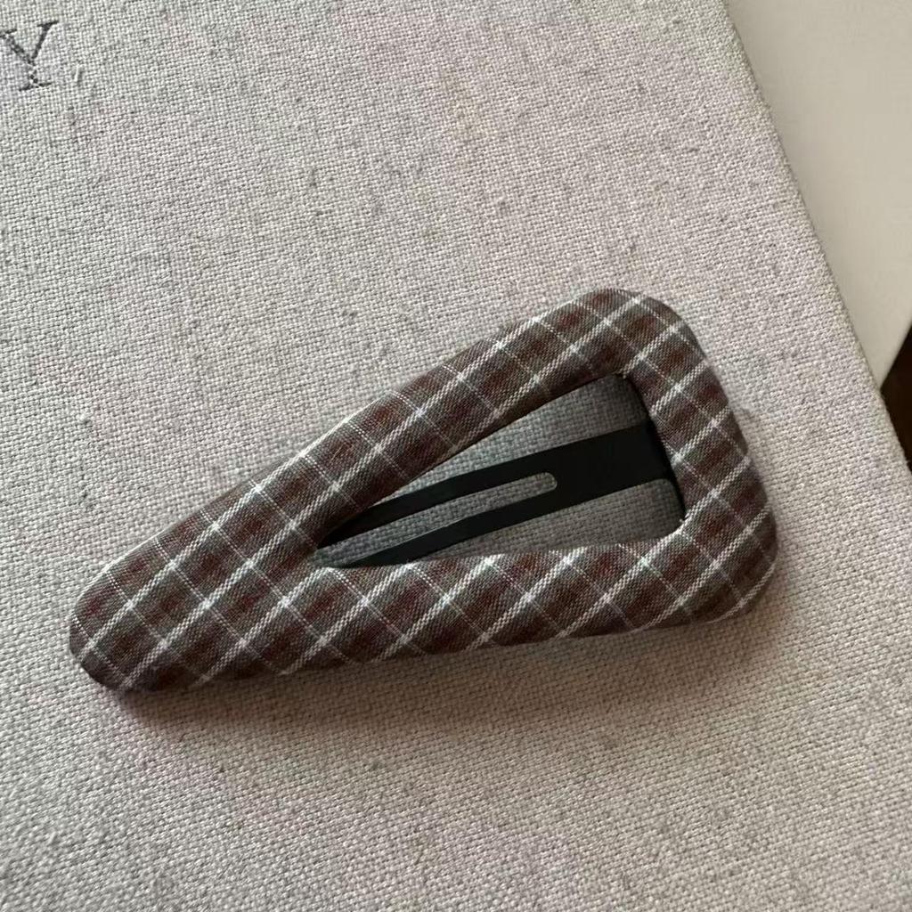 Korean Plaid Fabric BB Hair Clip, Dark Blue Retro Triangle Clip for Bangs