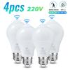 4PCS 20W 18W 15W 12W 9W 6WLampada LED E27 Radar Motion Sensor Light Bulb 189-265V Infrared Detection Smart Lamp Working In Night