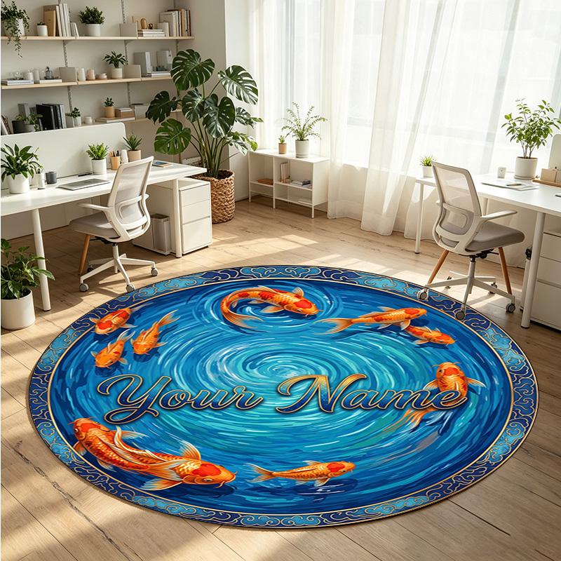 Ocean Sea (40) Theme Round Crystal Velvet Rug Custom Name Text Personalized Floor Mat Home Decor Non Slip Crystal Carpet
