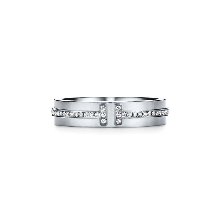 Tiffany & Co.. T-Serie Diamantbesetzter schmaler 18 Karat Weißgoldring Herrenringe GRP09674