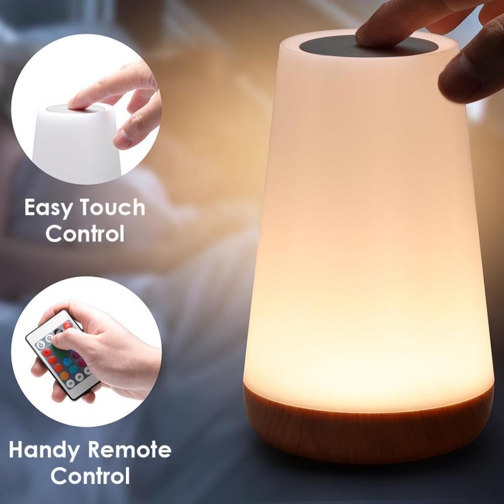 Study Table Accessories RGB Color Wood Grain Bedside Night Light Touch Sensor Patting Lamp Remote Control Soft Atmosphere Light