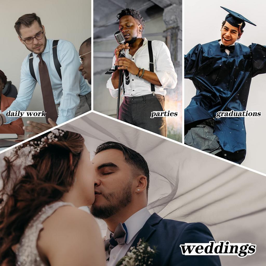 Ensemble classique de bretelles et nœud papillon, bretelles élastiques réglables en Y de 2,5 cm de large avec 3 clips, nœud papillon tissé pré-noué de 12 cm, taille unique pour hommes et femmes