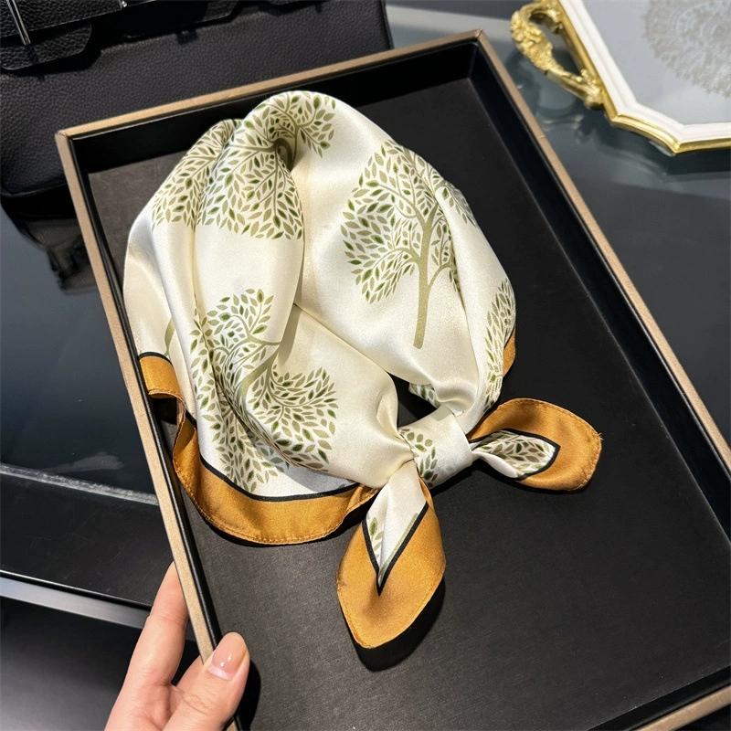 100% Pure Silk Scarf Women Neck Hair Band Foulard Square Small Headband  Fashion Print Neckerchief Scarves Bandana 53*53cm