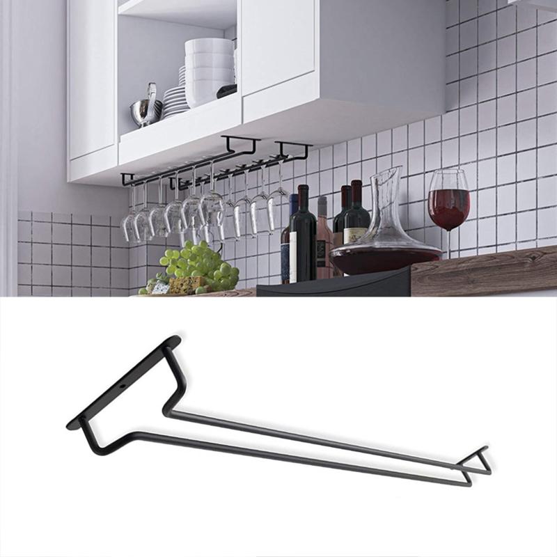 Iron Under Cabinet Stemware Wine Glass Holder Bar for Kitchen Restaurant Organizer Glasses Storage Hanger Accessories