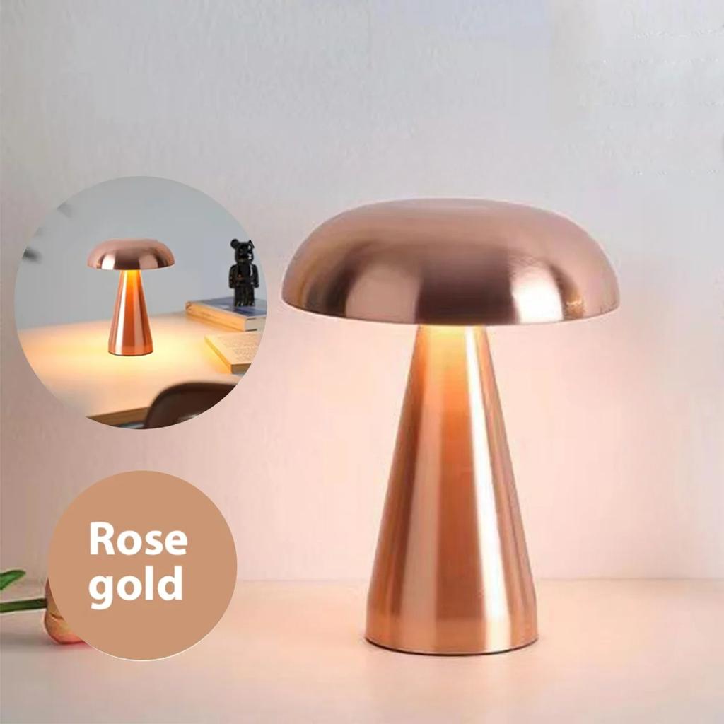Mushroom Table Lamp Portable Touch Rechargeable LED Bedside Light Touch Control Reading Lamp for Bedroom Nightstands Metal