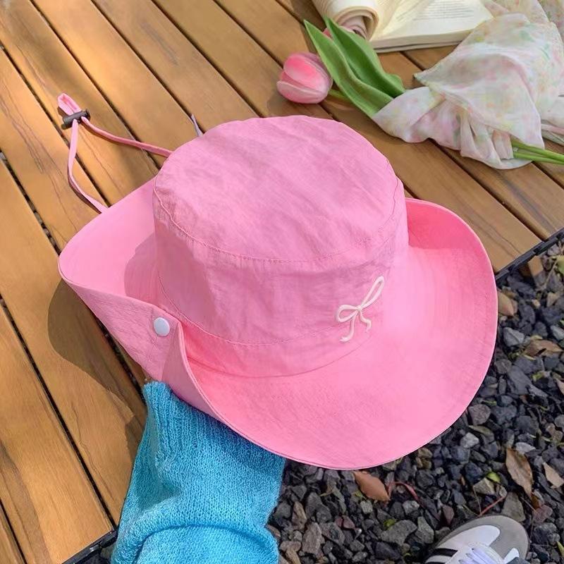 

Bow Embroidery Women Quick Dry Bucket Hat Summer Outdoor Hiking Camping Panama Caps Wide Brim Fordable Sunscreen Basin Hats рожевий