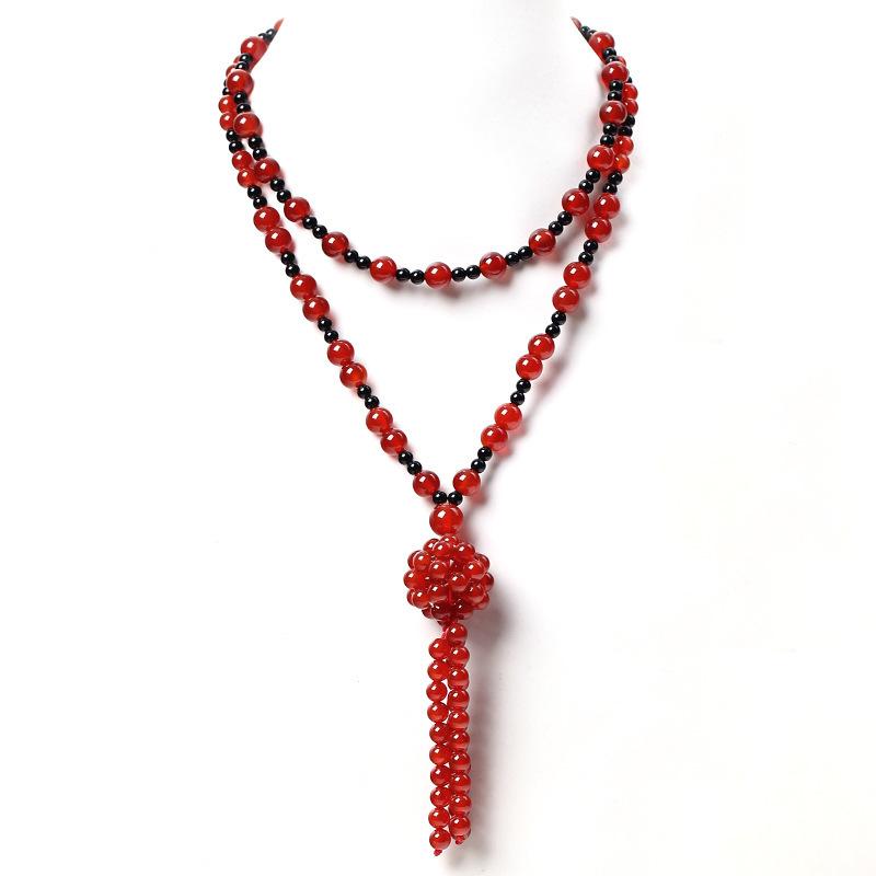 GEMCHIC Women s Natural Red Agate Beaded Tassel Sweater Necklace Ethnic Style Long Pendant Chain Autumn Winter Fashion Jewelry