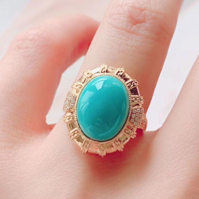 

Original Turquoise Rings For Women Classic Crystal Oval Vintage Style Green Ring Charms Fashion Wedding Banquet Jewelry resizable