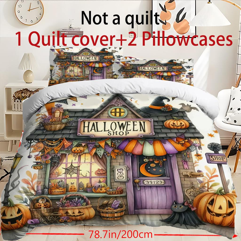 Halloween Three-piece Bedding Set Quilt Cover Pillowcase Brushed Fabric Thickened