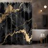 Marble Black and Gold Shower Curtain, Modren Abstract Shower Curtains for Bathroom Decor Crack Mens Bath Curtain Set, Waterproof