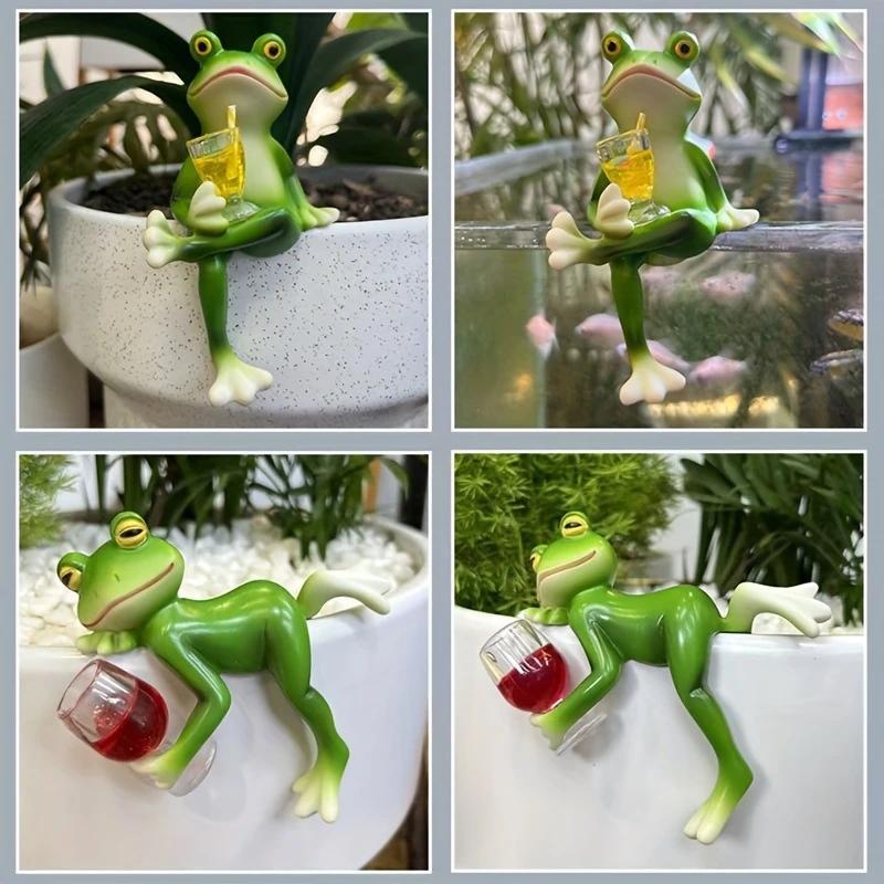 Creative Resin Simulation Frog Potted Plant Decoration Cute Animals Suitable for Decorating Homes, Gardens, and Flower Pots