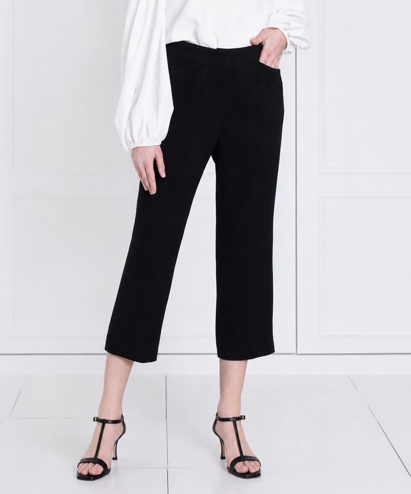 LBYL Basic Straight Elastic Waist Black Summer Pants