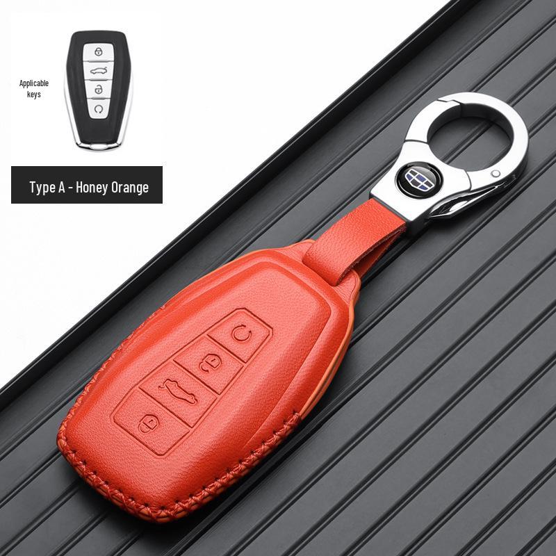 Genuine Leather Key Case for Geely Boyue, Xingyue L, Binyue ICON, Xingrui, Panda Mini - Premium Metal Shell