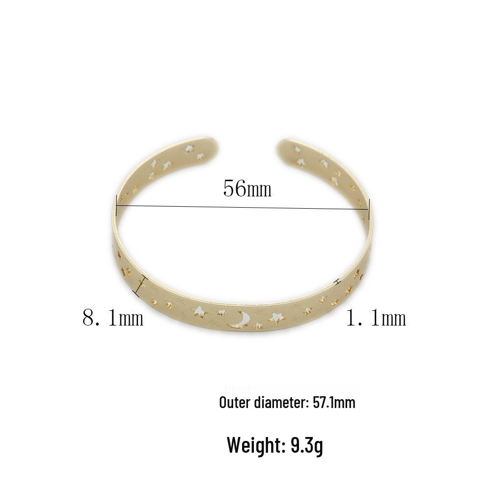 Gold Plated Half-Open Hollow Star Moon Bracelet - Women’s Cuff, Colorfast